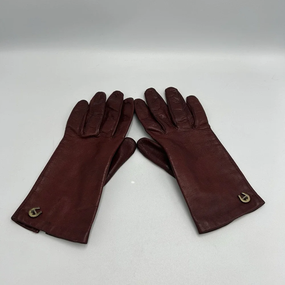 Vintage Etienne Aigner Burgundy Leather Gloves Women Size 7 Italy Horseshoe Logo